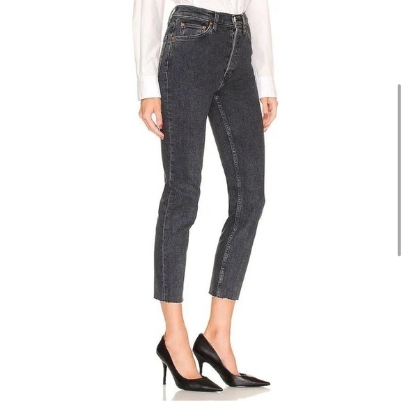 Re/Done 90s High-Rise Ankle Crop Jeans in Stoned Noir Size 24 - Picture 4 of 13
